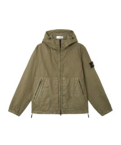 Stone Island Hooded Jacket With High-neck Zip In Green