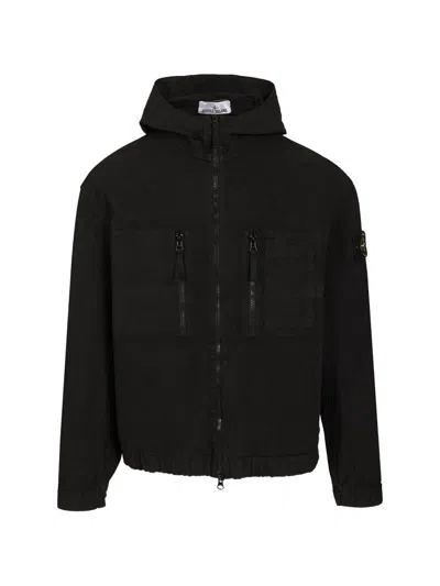 Stone Island Hooded Jacket With Logo Patch In Black