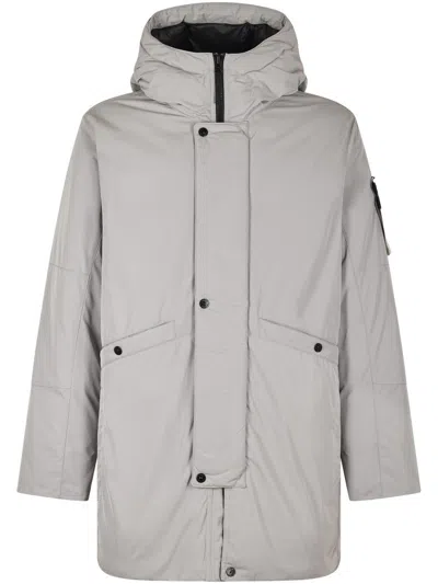 Stone Island Hooded Jacket With Zip Closure In Gray