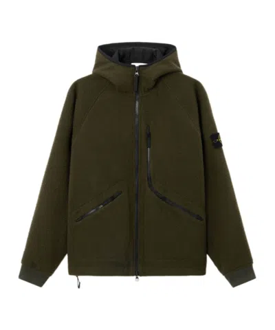 Stone Island Hooded Jacket Withanti-drop And Zip Chest Podket In Green
