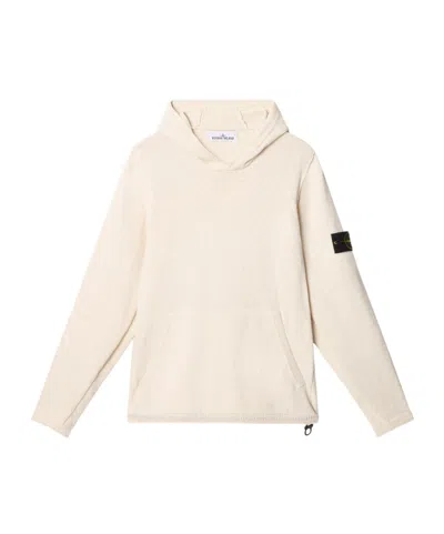Stone Island Hooded Jumper With Contrast Bands And Bottom Drawstring In Neutral