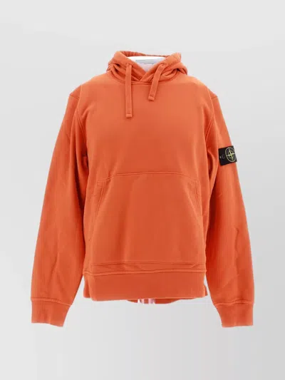 Stone Island Hooded Kangaroo Pocket Sweater In Orange