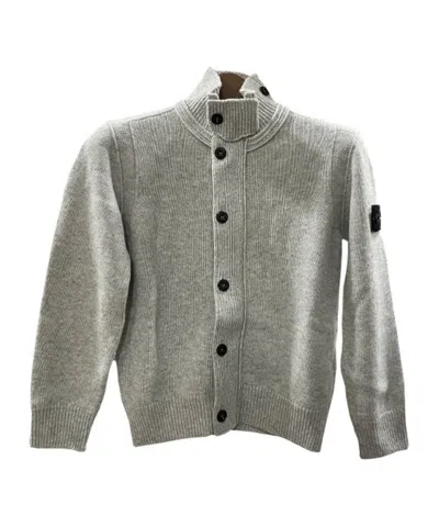 Stone Island Hooded Knitted Cardigan In Gray