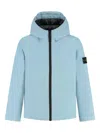 Stone Island Hooded Logo-patch Jacket In Blue
