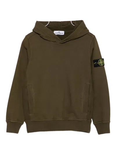 Stone Island Kids' Hooded Logo-patch Sweatshirt In Green