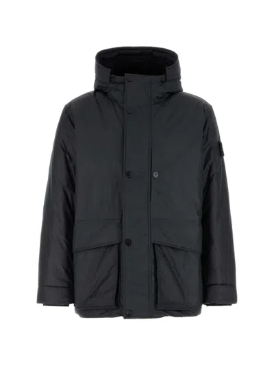 Stone Island Nylon Polyester Parka Hood And Front Pockets In Black