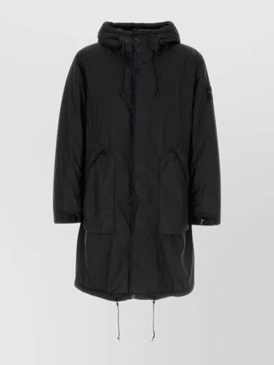 STONE ISLAND HOODED LONG PARKA FRONT POCKETS