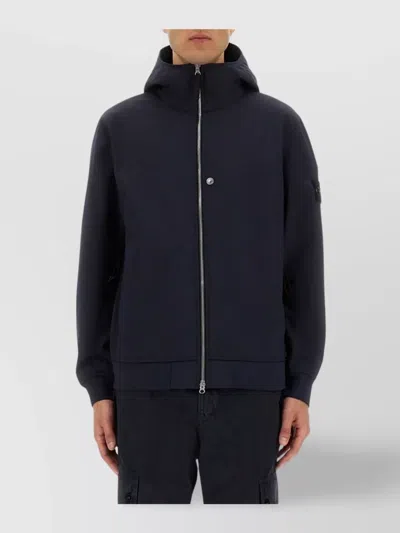 Stone Island Hooded Long Sleeve Jacket With Ribbed Cuffs In Black