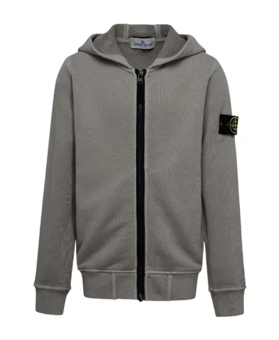 Stone Island Hooded Long-sleeved Sweater In Dove-grey