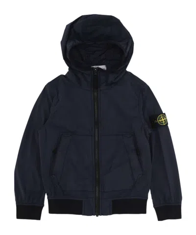 Stone Island Hooded Long-sleeved Zipper Casual Jacket In Blue
