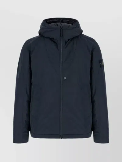 Stone Island Hooded Midnight Blue Padded Jacket With Button Detail