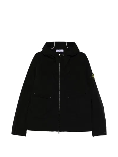 Stone Island Lightweight Canvas Hooded Jacket Clothing In Black