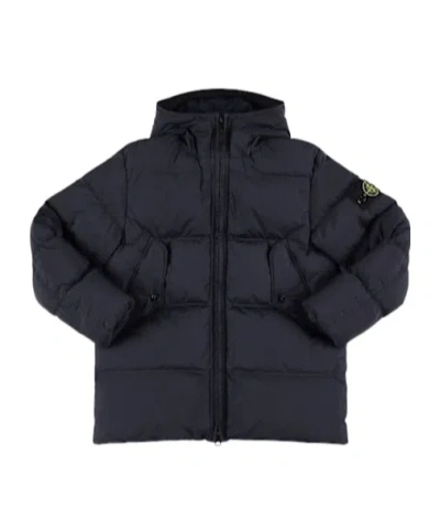 Stone Island Hooded Nylon Down Jacket In Black