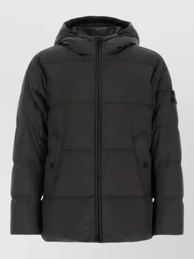 Stone Island Hooded Nylon Down Jacket Casual Fit In Black