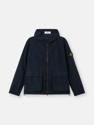 Stone Island Hooded Nylon Jacket In Navy