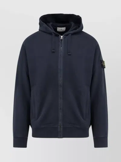 Stone Island Hooded Organic Cotton Sweatshirt In Blue