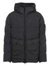 Stone Island Blue Down Jacket With Drawstring Hood And Logo Patch On The Sleeve In Tech Fabric Man In Black