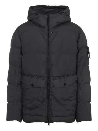 Stone Island Down Jacket With Compass Application In Black