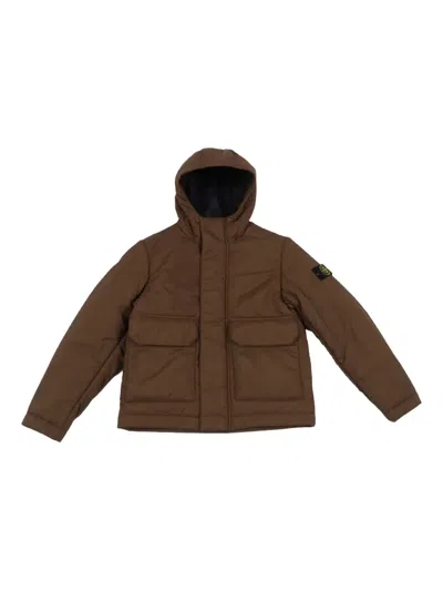 Stone Island Kids' Hooded Padded Jacket In Brown