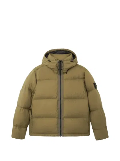 Stone Island Detachable Hooded Coat With Drawstring And Zip Closure For Men In Green