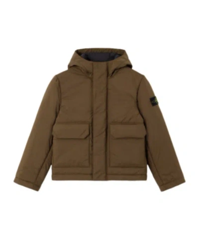 Stone Island Hooded Padded Jacket With Hook-and-loop Pockets In Brown