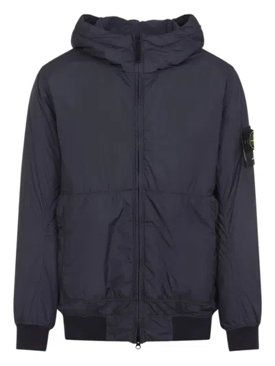 Stone Island Hooded Panelled Coat In Black