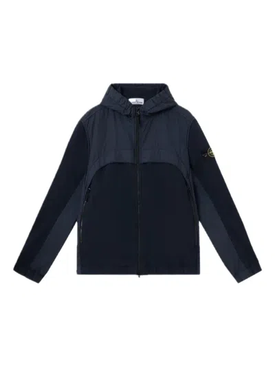 Stone Island Hooded Color-blocked Jacket With Zippered Pockets In Black