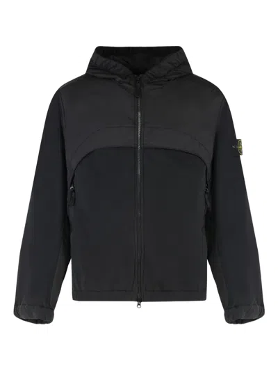Stone Island Hooded Panelled Windbreaker In Black