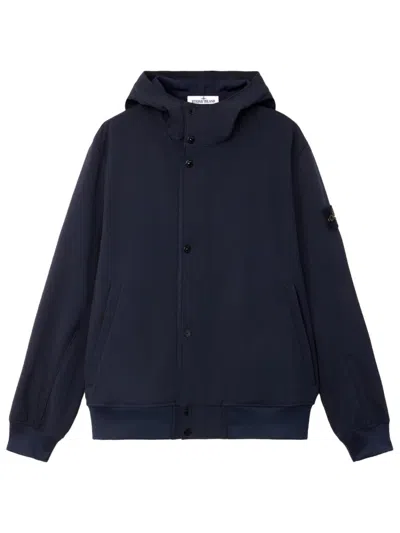Stone Island Hooded Parka Jacket Ribbed Cuffs Hem Pockets In Blue