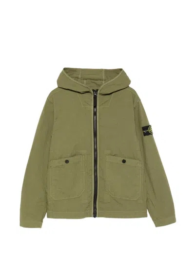 Stone Island Kids' Hooded Parka Jacket In Green