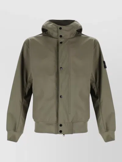Stone Island Hooded Parka Jacket Long Sleeves Ribbed Trims In Gray