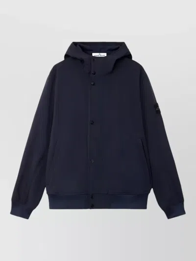 Stone Island Hooded Parka Jacket Ribbed Cuffs Hem Pockets In Blue