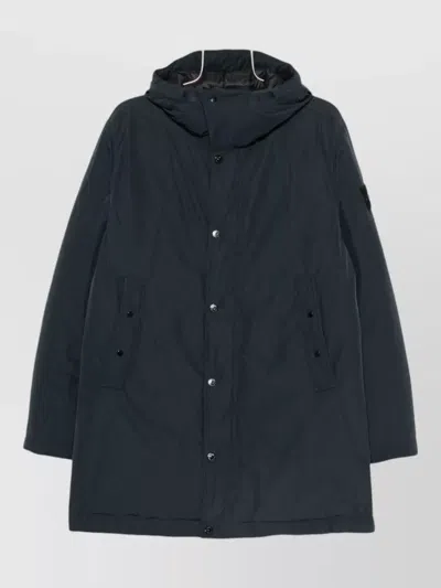 Stone Island Hooded Parka Jacket Side Pockets Design In Blue