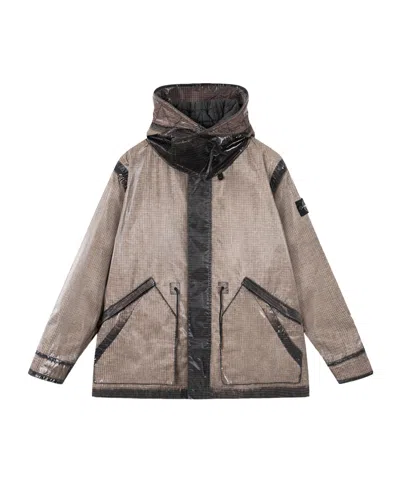 Stone Island Hooded Parka With Prismatic Effect And Padded Lining In Gray