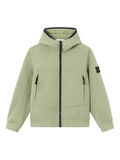 Stone Island Kids' Hooded Patch Jacket In Green