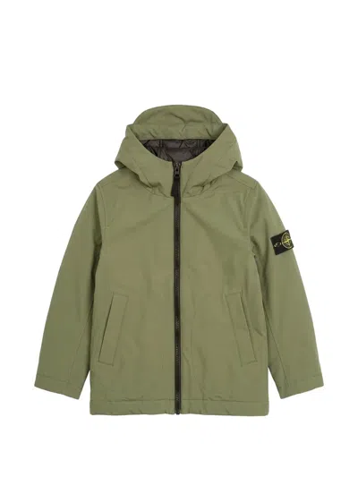 Stone Island Kids' Hooded Patch Jacket In Green