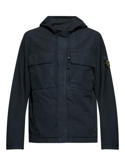 Stone Island Hooded Patch-pocket Jacket In Blue