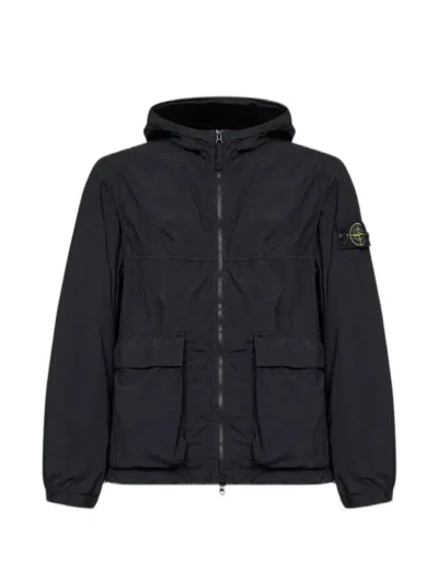 Stone Island Hooded Patch-pocket Jacket In Black