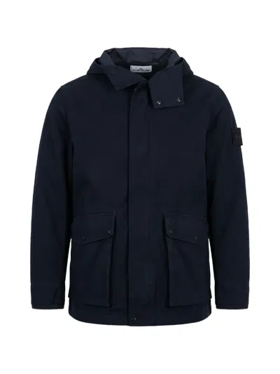 Stone Island Hooded Pocket Coat In Blue