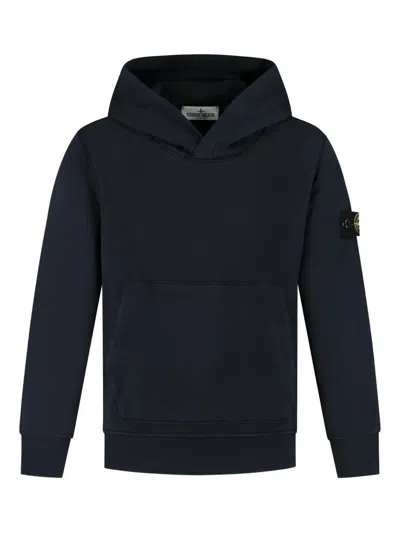 Stone Island Kids' Hooded Pocket Sweatshirt In Blue