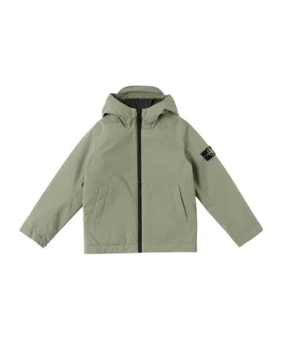 Stone Island Kids' Hooded Poly Soft Shell Jacket In Green