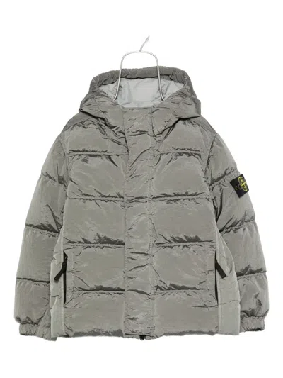 Stone Island Kids' Hooded Puffer Jacket In Gray