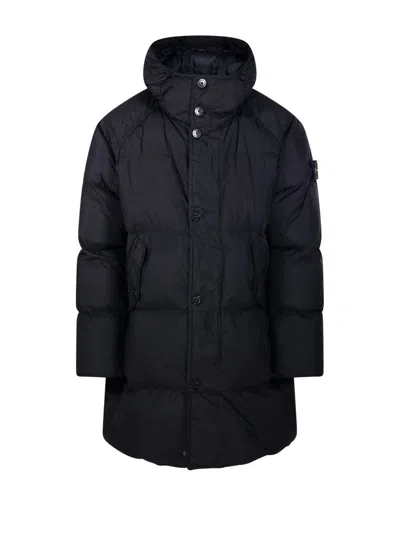 Stone Island Compass-badge Hooded Padded Coat In Black