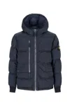 Stone Island Down Jacket With Zip And Hood Clothing In Blue