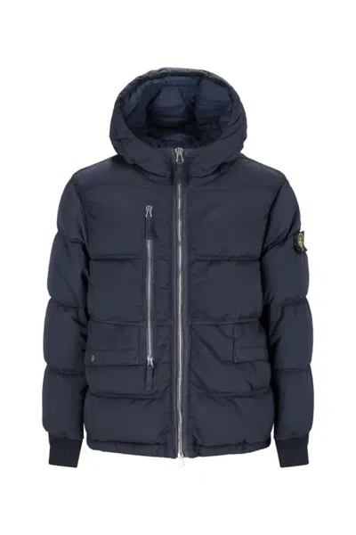 Stone Island Down Jacket With Zip And Hood Clothing In Black