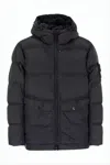 Stone Island Hooded Quilted Down Jacket With Branded Patch In Black