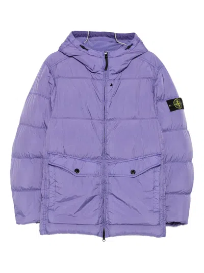 Stone Island Hooded Quilted Jacket In Purple