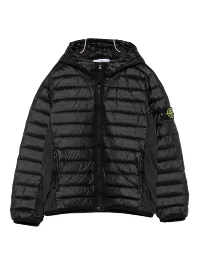 Stone Island Kids' Hooded Quilted Jacket In Black