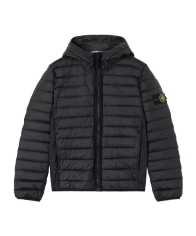 Stone Island Hooded Quilted Jacket In Black