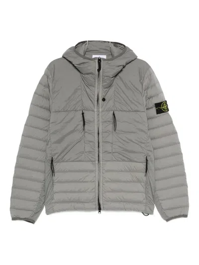 Stone Island Hooded Quilted Jacket In Gray
